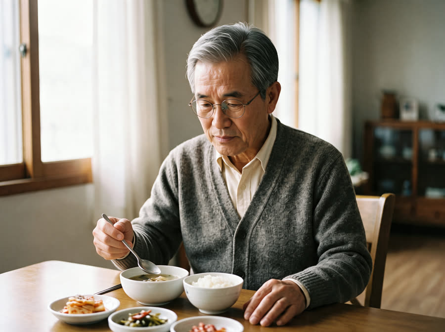 식탁에 앉은 어르신